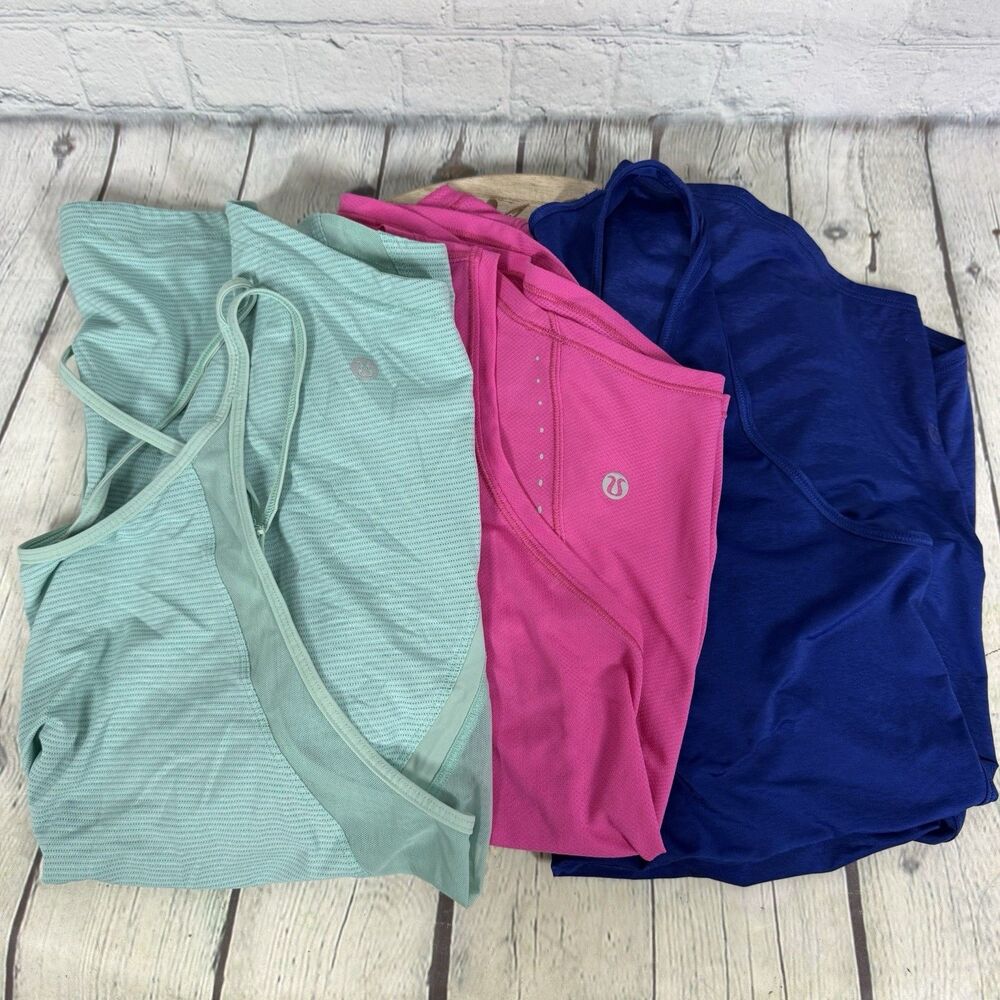Lululemon Racerback Crop Tank Top Women's 8-10 Pink Green Blue Stretch Gym Lot 3